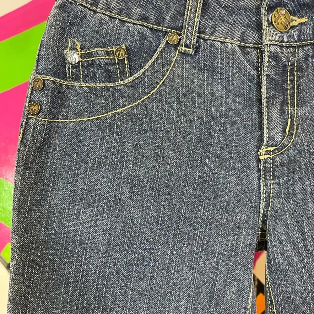 Hannah Montana, Gold Thread Boot Cut Jeans. Size 10. Glitzy Back Pockets.